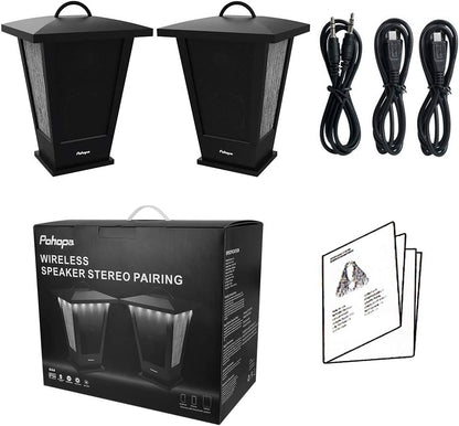 Bluetooth Speakers Waterproof, 2 Packs True Wireless Stereo Sound 20W Dual Pairing Lantern Indoor Outdoor Speakers with 20 Piece LED Lights, Rich Bass, Pinao Black